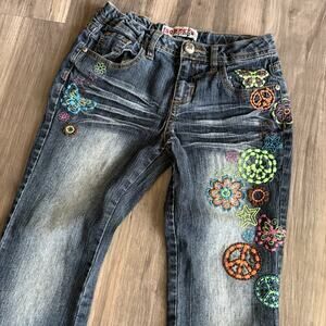 Vtg Y2K Squeeze Jeans Girls Size 12 Embroidered Crochet Retro Bootcut